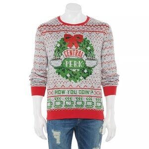 Friends Christmas Central Perk How You Doin? Joey Ugly Christmas Sweater size L